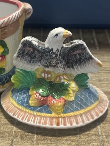 VTG ceramic hand-painted fruit-themed canister with an eagle lid - Afbeelding 3 van 8