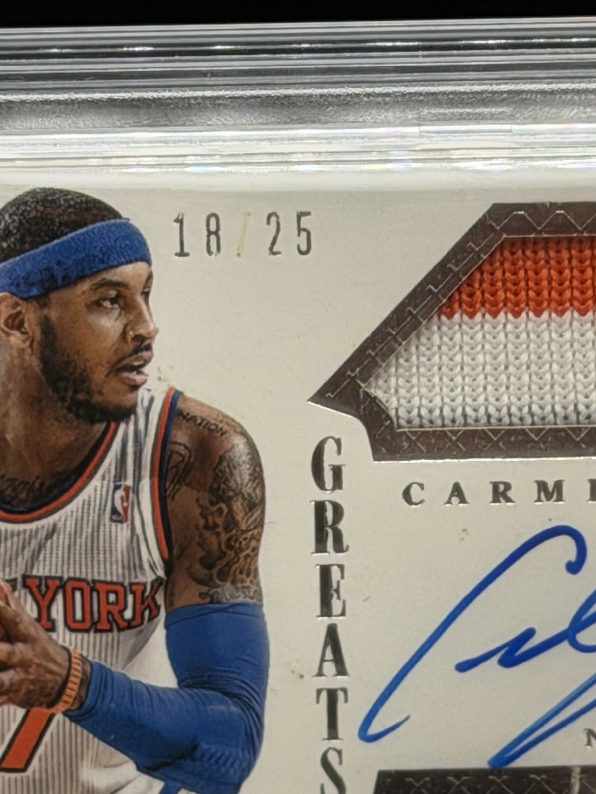 2013-14 Panini Flawless Carmelo Anthony - Greatest Hits Dual Relic Auto PSA8 view 4