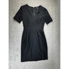 J.Crew Dress Womens 0 Black Wool Short Sleeve V-Neck Pleated Sheath