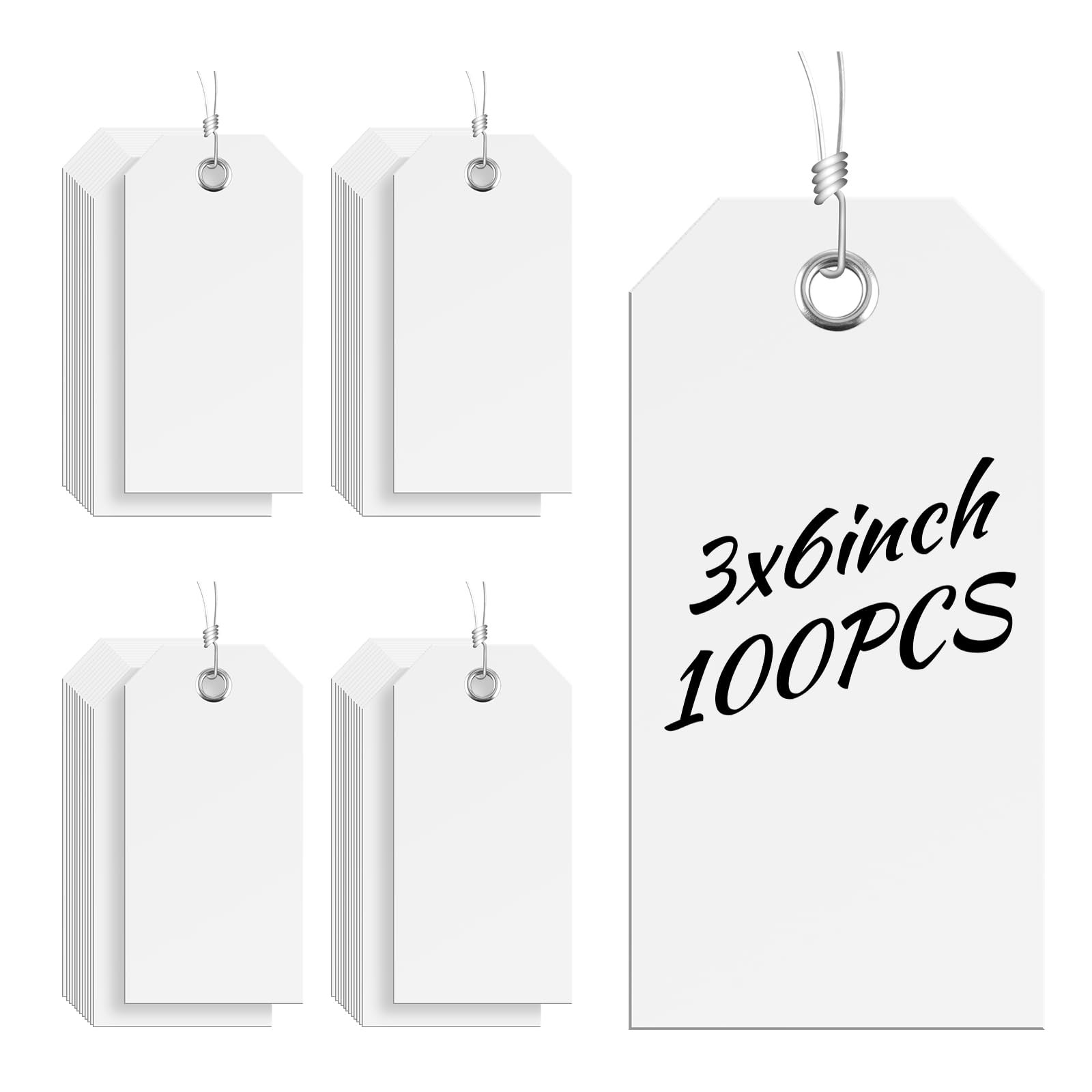 100 Large White Plastic Shipping Tags - 3x6 inch, Heavy 3*6 inches,