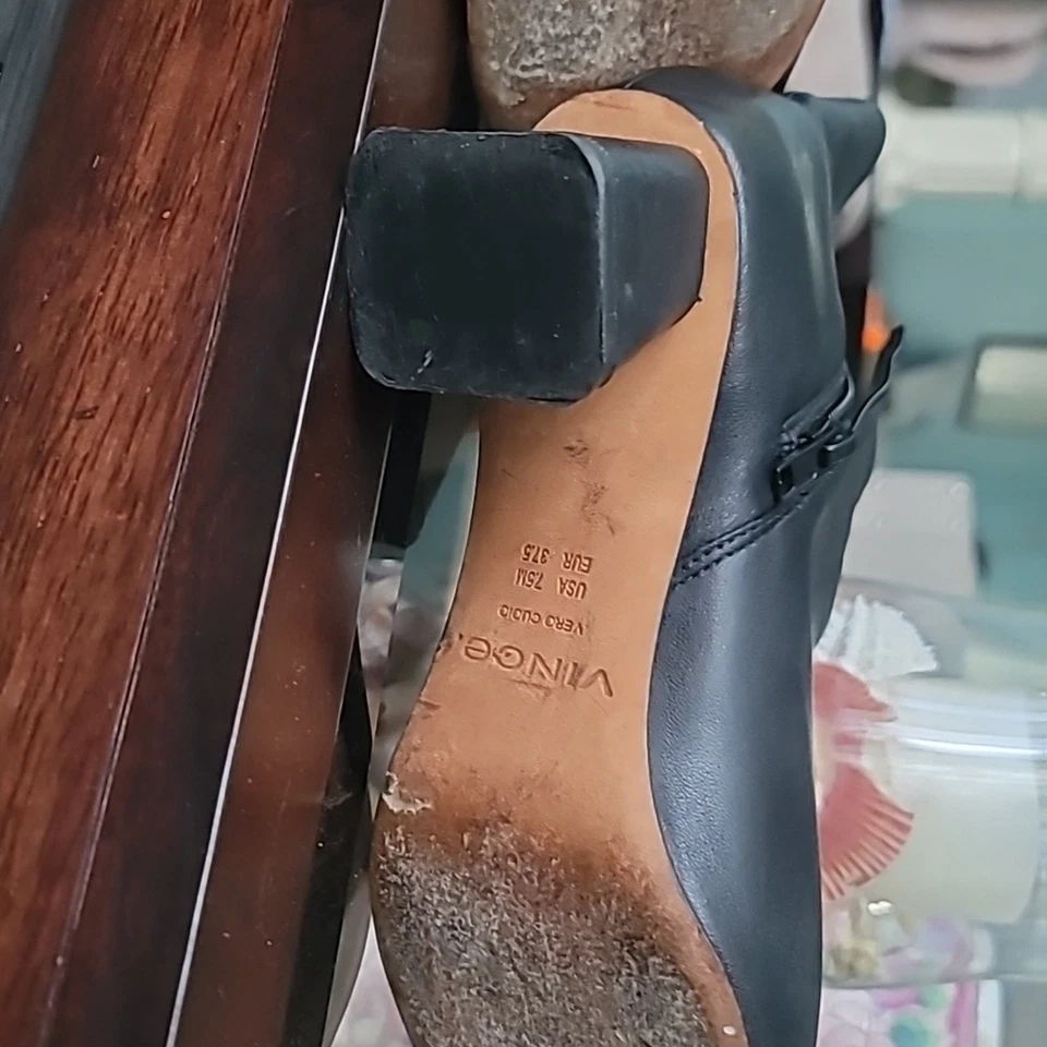 Botas para mujer Vince Vero Cuoio 7,5 negras tacón bloque cremallera cuero Italia Foto 3 de 4