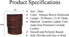 Real/Genuine round Leather Cord for Jewelry Making, Leather String Cord for C...