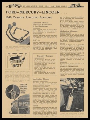1940 Ford, Mercury, Lincoln Auto Service Update & Specs NEW METAL SIGN: 12x16''