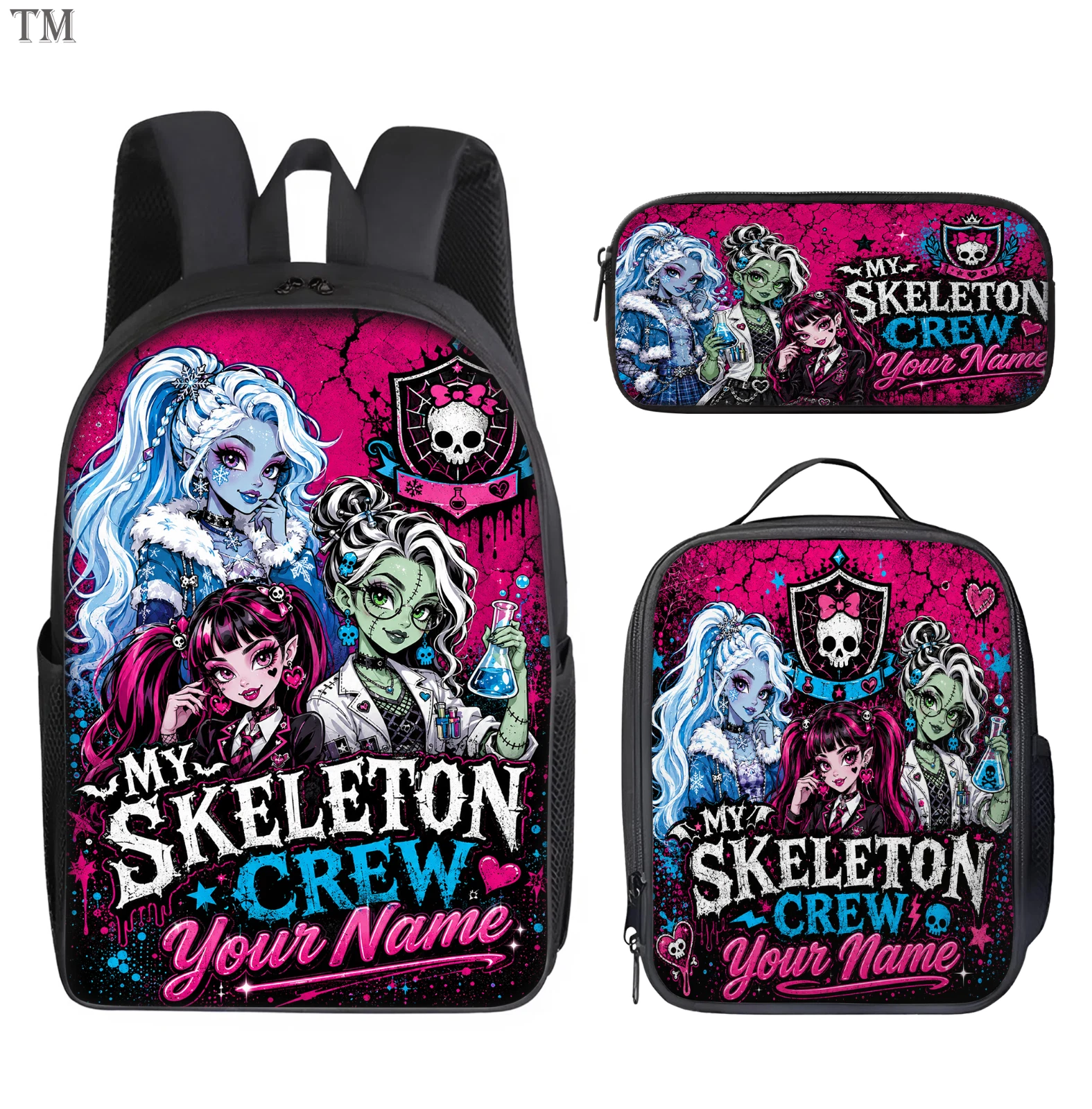 Personalized Monster High Backpack, Lunch Bag and Pencil Case Set