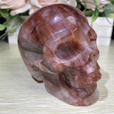 2.3LB 4.1'' Red Fire Quartz Hematoid Skull Crystal Quartz Carving Reiki Gift