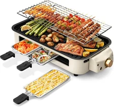 Electric Indoor Grill, 2 in 1 Indoor Grills for Kitchen w Grill Net & Non-Stick