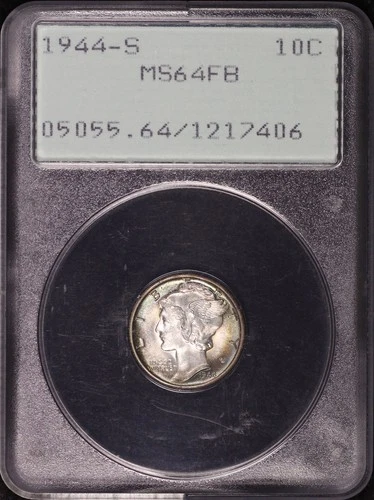 1944-S Mercury Dime PCGS MS-64 FB Old Green Rattler Holder