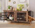 63"/79" Dog Crate Furniture for 2 Dogs, Large Dog Kennel with Feeder Bowls