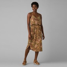 prAna Sz L Midi Dress Cloud Blush Summertime Shelf Bra Racerback Tropical Casual
