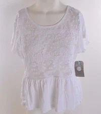 NWT WOMENS ELEMENT MASON SHIRT $45 M white lace top flow short sleeve 