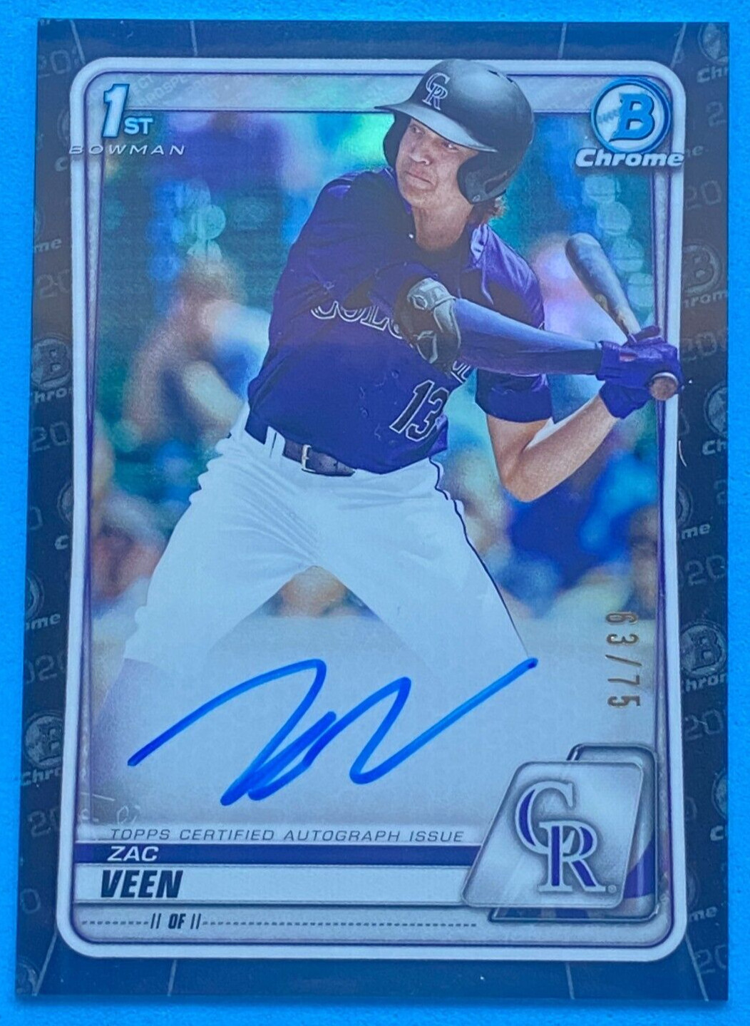 ZAC VEEN #d/75 2020 1st Bowman Draft Chrome Black Refractor Auto Prospect CDA-ZV
