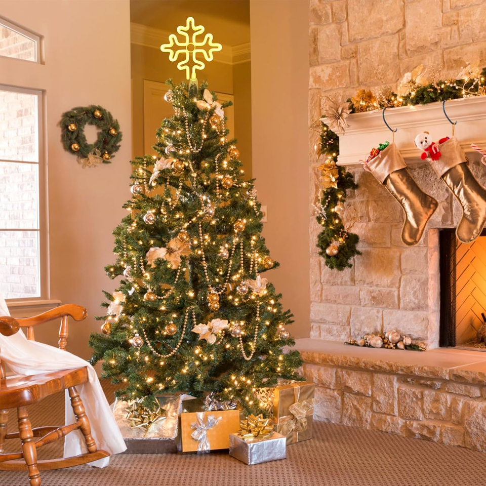 Christmas Tree Topper Large Snowflake Treetop with LED Warm White