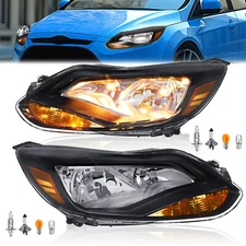 For Ford Focus 2012 2013 2014 Headlights Assembly Left Right Side Black W/Bulbs