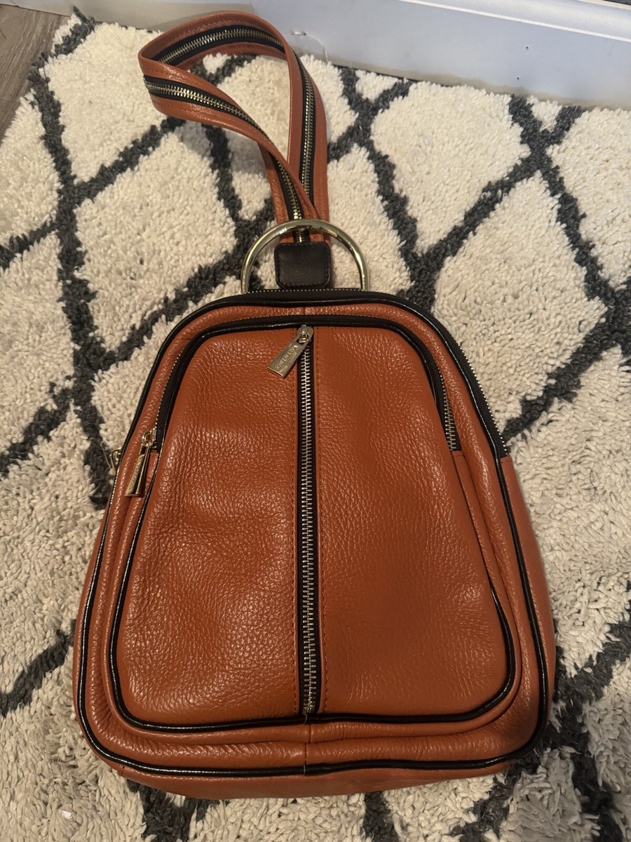 Valentina Backpack Purse Brown With Black Trim Excellent  display picture 1