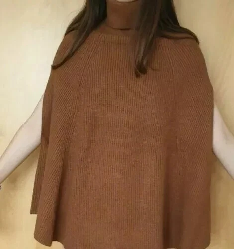 ZARA BROWN KNIT TURTLENECK CAPE ROLL NECK SLEEVELESS PONCHO BNWT SIZES M