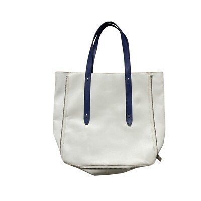 Botkier White Blue Leather Tote Bag  Zipper Accents Modern