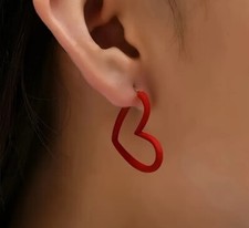 Red Heart Hoop Stud Earrings