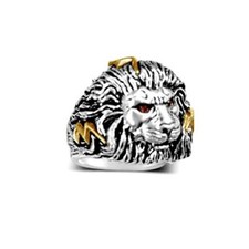 X-LARGE African  LION Head Mens lightning bolt ring        Sterling Silver Ruby 