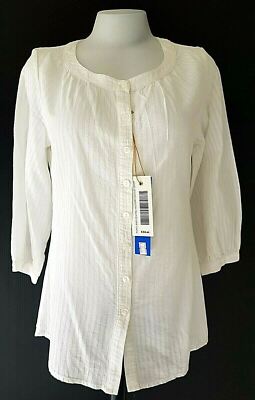 CHICOS Damen Weiß L/S SHIRT TOP BLUSE U-Boot Ausschnitt - S - UK8 - EU36