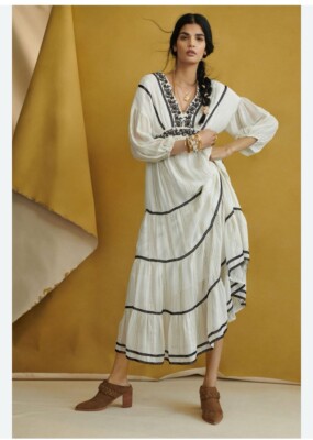 New Verb Pallavi Singhee Anthropologie Sequined Shimmer Maxi Dress size XS