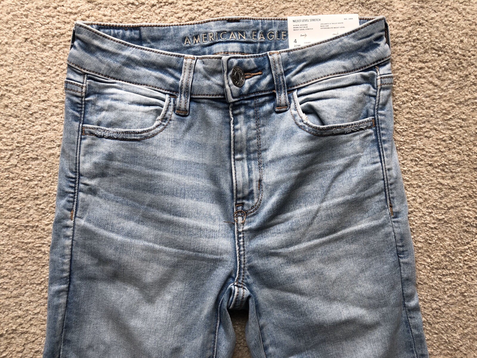 American Eagle AE Next Level High-Waisted Jegging Jeans Worn Out Blue Sz 4 Short image 4