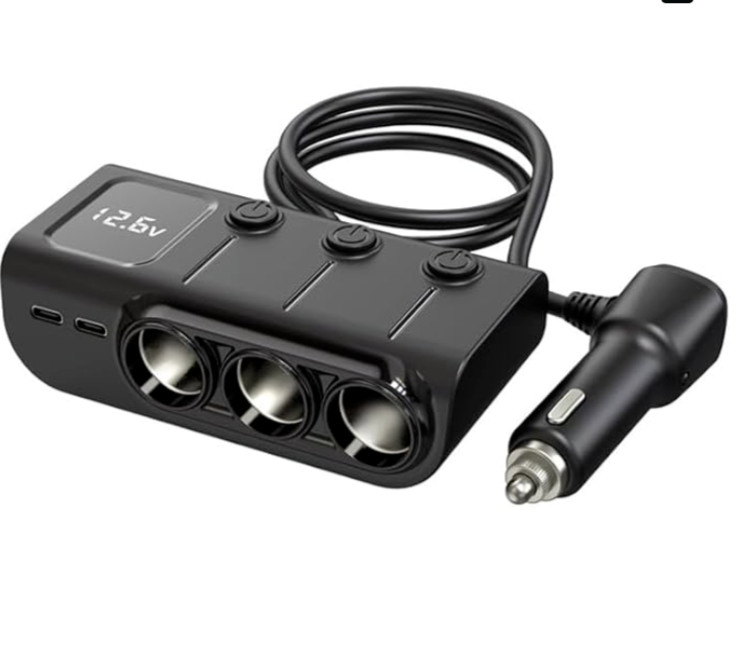 8-in-1 Car Charger Splitter with Voltage Display and Multiple Charging Ports