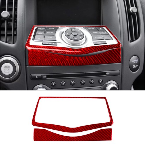 2Pcs Red Carbon Fiber Navigation Console Cover Trim For Nissan 370Z ...