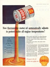 Vintage advertising print Gas Oil SHELL X-100 Premium New White oil Can Protect 