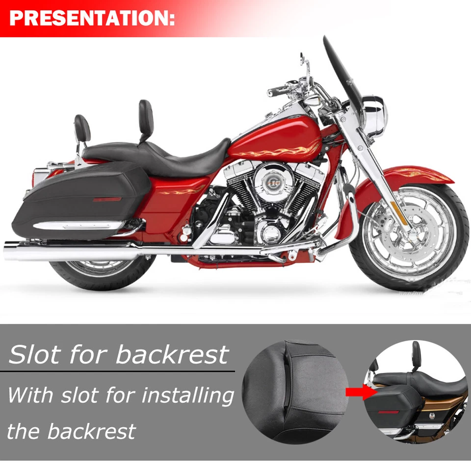 Asiento de conductor de pasajero de bajo perfil adecuado para Harley Road King Street Glide 2008-UP Foto 4 de 4