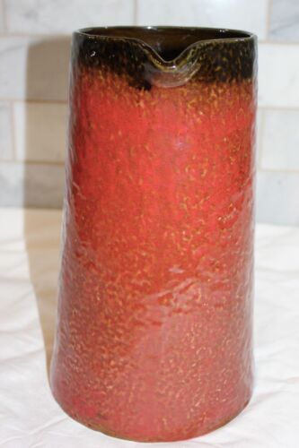 Large Dark Green To Earthy Red Ombre Fade Textural Ceramic Pottery Pitcher EUC! - Picture 3 of 5
