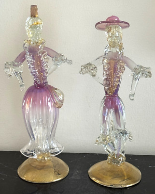 Vintage Murano Barovier and Toso Pair of Venetian Glass Figurines