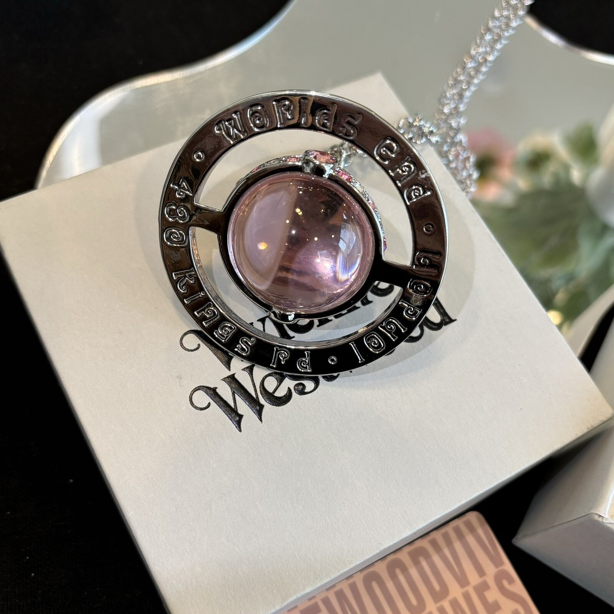 Vivienne Westwood Worlds End Giant orb Pink Crystal Necklace
