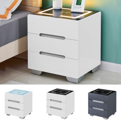 Oyajia Smart Nachttisch Mit Kabellosem Laden - 2 Schubladen & LED-Licht In Schwarz-Weiß