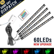 4x 60 LED Interior Lights Strip Remote Control Multicolor Under Dash Lighting