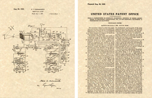 1930 Farnsworth TV Patent Art Print PRÊT À ENCADRER !!!! Télévision Vintage - Photo 1 sur 1