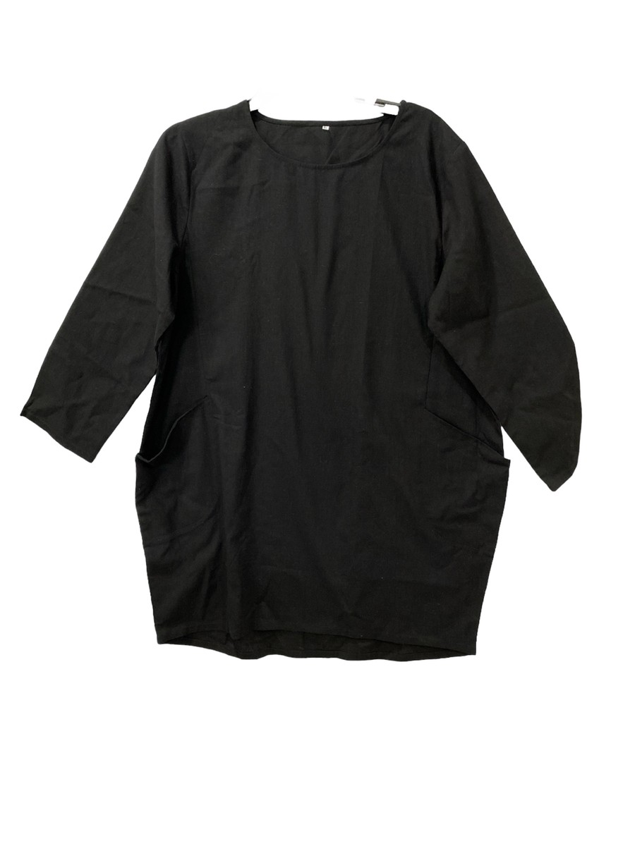 Minibee Linen Blend Mini Dress Woman's XL Black Casual Pockets Long Sleeve Minibee Linen Blend Mini Dress Woman's XL Black Casual Pockets Long Sleeve
