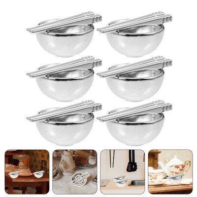 6 Sets Miniature Tableware Play Toy Kids Educational Toy Metal Bowl Model