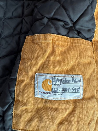 Carhartt Jacket Boys Medium 10-12 Brown Duck Quilt Lined Hooded Youth Kids Coat - Picture 10 of 10