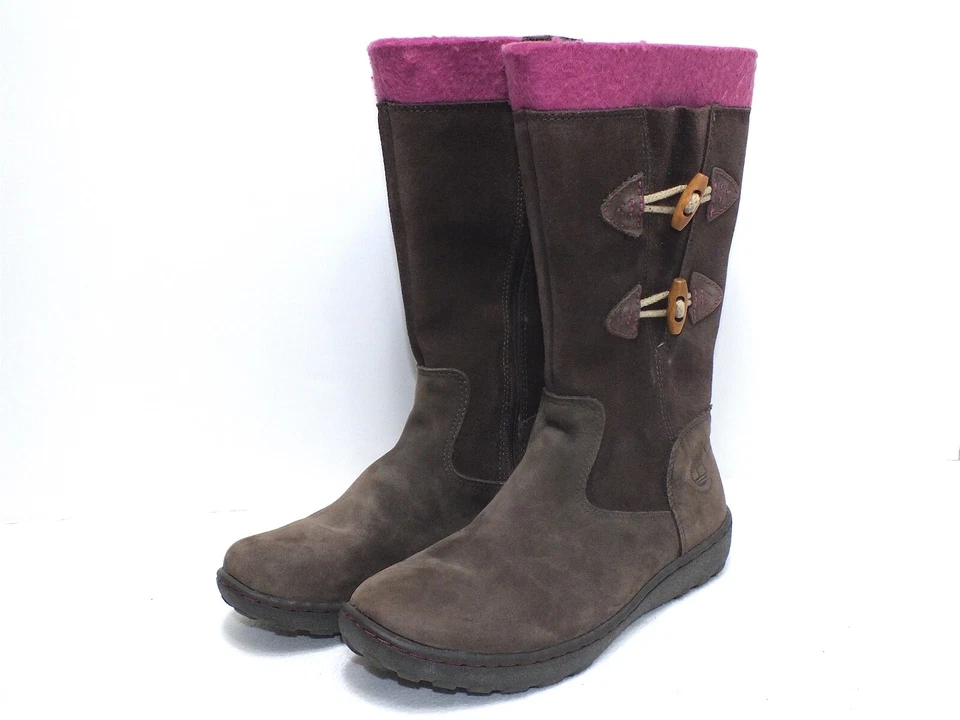 Timberland Girls Boots Suede Brown/Fuschia Pink Size 5 US - Image 3 of 4