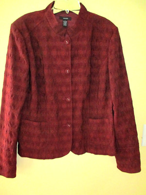 ALFANI WOMEN'S DUVILLE SUITING BLASER JACKET BURGUNDY BLACK JACQUARD-BROKADE 14