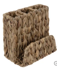 NEW Wicker/Water Hyacinth Utensil/Napkin Holder Farmhouse/Beach Decor
