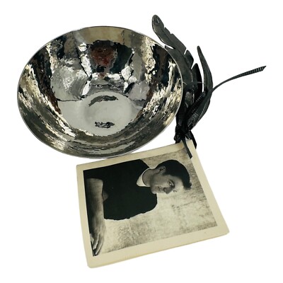 Michael Aram Black Nickel Feather Hammered Stainless Steel Trinket Dish Nut Bowl