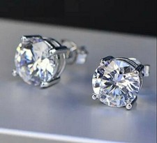 Certified 8 Ct Treated Off-White Diamond Solitaire Studs 925 Silver Great Shine