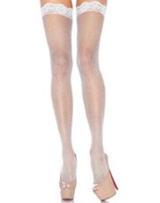 White Fishnet Thigh High - Lace Top - Costume Accessory - 2 Sizes