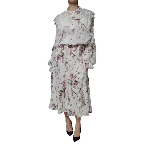 Vestido ERMANNO SCERVINO Blanco Floral Volantes Encaje Mangas Largas Maxi IT44/US10/L 4 - Imagen 1 de 12