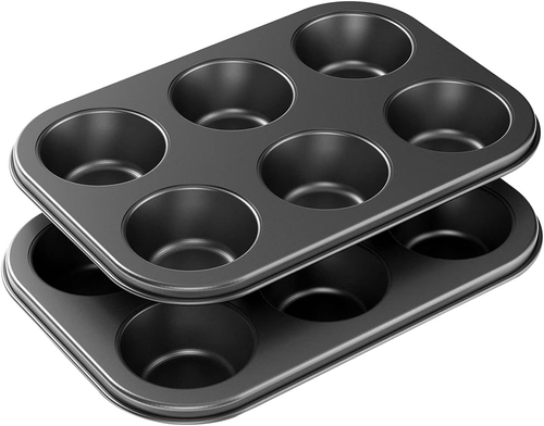 Muffin Pan Set Of 2 Carbon Steel Cupcake Pan, 6 Cup, Easy to Clean and Perfect