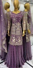Pakistani Style Purple Twill Net Kurta And Palazzo And Stylish Dupatta For Women