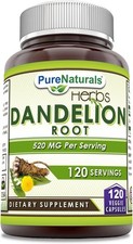 Pure Naturals Dandelion Root 520 mg Per Serving 120 Veggie Capsules Supplemen...