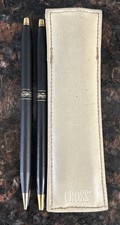 VTG Cross Pen  Pencil 2-Piece Writing Set w/ Pouch Black/Gold Tone