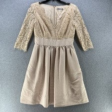 Eliza J Womens A-Line Dress Size 6 Beige 3/4 Sleeve Lace Top Back Zip Vestido